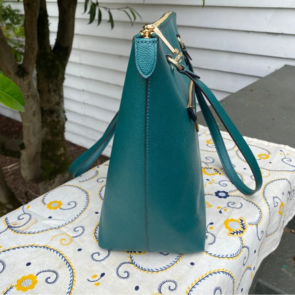 COACH Gallery City Teal Green Zip-Front Leather Tote w. Gold Hardware NEW- 79608